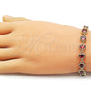 Oro Laminado Tennis Bracelet, Gold Filled Style Heart Design, with Garnet Cubic Zirconia, Polished, Golden Finish, 03.283.0520.1.07