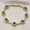 Oro Laminado Tennis Bracelet, Gold Filled Style Cluster Design, with Green and White Cubic Zirconia, Polished, Golden Finish, 03.283.0526.1.07