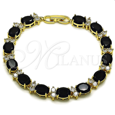 Oro Laminado Tennis Bracelet, Gold Filled Style with Black and White Cubic Zirconia, Polished, Golden Finish, 03.283.0533.08