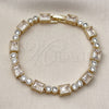 Oro Laminado Tennis Bracelet, Gold Filled Style Baguette Design, with White Cubic Zirconia, Polished, Golden Finish, 03.283.0540.08