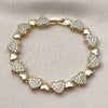 Oro Laminado Tennis Bracelet, Gold Filled Style Heart Design, with White Cubic Zirconia, Polished, Golden Finish, 03.283.0541.07