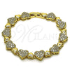 Oro Laminado Tennis Bracelet, Gold Filled Style Heart Design, with White Cubic Zirconia, Polished, Golden Finish, 03.283.0541.07