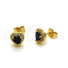 Oro Laminado Stud Earring, Gold Filled Style Heart and Cluster Design, with Black Cubic Zirconia and White Micro Pave, Polished, Golden Finish, 02.283.0091.2