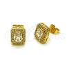 Oro Laminado Stud Earring, Gold Filled Style Cluster Design, with White Cubic Zirconia, Polished, Golden Finish, 02.283.0309