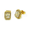 Oro Laminado Stud Earring, Gold Filled Style Cluster Design, with White Cubic Zirconia and White Micro Pave, Polished, Golden Finish, 02.283.0310