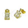 Oro Laminado Stud Earring, Gold Filled Style Baguette Design, with White Cubic Zirconia, Polished, Golden Finish, 02.283.0311