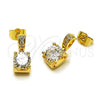 Oro Laminado Stud Earring, Gold Filled Style with White Cubic Zirconia and White Micro Pave, Polished, Golden Finish, 02.283.0316
