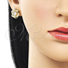 Oro Laminado Stud Earring, Gold Filled Style Flower Design, with White Cubic Zirconia, Polished, Golden Finish, 02.283.0317