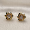 Oro Laminado Stud Earring, Gold Filled Style Flower Design, with White Cubic Zirconia, Polished, Golden Finish, 02.283.0317
