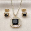Oro Laminado Earring and Pendant Adult Set, Gold Filled Style Cluster Design, with Black Cubic Zirconia and White Micro Pave, Polished, Golden Finish, 10.438.0001.3