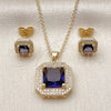 Oro Laminado Earring and Pendant Adult Set, Gold Filled Style Cluster Design, with Amethyst Cubic Zirconia and White Micro Pave, Polished, Golden Finish, 10.438.0001.4
