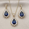 Oro Laminado Earring and Pendant Adult Set, Gold Filled Style Teardrop and Cluster Design, with Sapphire Blue and White Cubic Zirconia, Polished, Golden Finish, 10.438.0002.2
