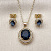 Oro Laminado Earring and Pendant Adult Set, Gold Filled Style Cluster Design, with Sapphire Blue Cubic Zirconia and White Micro Pave, Polished, Golden Finish, 10.438.0003.2