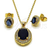 Oro Laminado Earring and Pendant Adult Set, Gold Filled Style Cluster Design, with Sapphire Blue Cubic Zirconia and White Micro Pave, Polished, Golden Finish, 10.438.0003.2