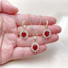 Oro Laminado Earring and Pendant Adult Set, Gold Filled Style Cluster Design, with Garnet and White Cubic Zirconia, Polished, Golden Finish, 10.438.0004