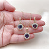 Oro Laminado Earring and Pendant Adult Set, Gold Filled Style Cluster Design, with Sapphire Blue and White Cubic Zirconia, Polished, Golden Finish, 10.438.0004.2