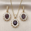 Oro Laminado Earring and Pendant Adult Set, Gold Filled Style Cluster Design, with Amethyst and White Cubic Zirconia, Polished, Golden Finish, 10.438.0004.4