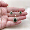 Oro Laminado Earring and Pendant Adult Set, Gold Filled Style Teardrop and Cluster Design, with Green Cubic Zirconia and White Micro Pave, Polished, Golden Finish, 10.438.0005.1