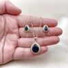 Oro Laminado Earring and Pendant Adult Set, Gold Filled Style Teardrop and Cluster Design, with Sapphire Blue Cubic Zirconia and White Micro Pave, Polished, Golden Finish, 10.438.0005.2