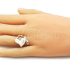 Oro Laminado Multi Stone Ring, Gold Filled Style Heart Design, with Ivory Mother of Pearl, Polished, Golden Finish, 01.438.0003