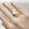 Oro Laminado Multi Stone Ring, Gold Filled Style Heart Design, with Ivory Mother of Pearl, Polished, Golden Finish, 01.438.0003