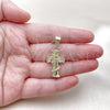 Oro Laminado Religious Pendant, Gold Filled Style Cross Design, with White Micro Pave, Polished, Golden Finish, 05.438.0002