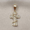 Oro Laminado Religious Pendant, Gold Filled Style Cross Design, with White Micro Pave, Polished, Golden Finish, 05.438.0002