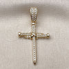 Oro Laminado Religious Pendant, Gold Filled Style Cross Design, with White Cubic Zirconia, Polished, Golden Finish, 05.438.0004