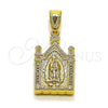 Oro Laminado Religious Pendant, Gold Filled Style Guadalupe Design, with White Micro Pave, Polished, Golden Finish, 05.438.0005