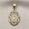 Oro Laminado Religious Pendant, Gold Filled Style Guadalupe Design, with White Cubic Zirconia, Polished, Golden Finish, 05.438.0008