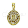 Oro Laminado Religious Pendant, Gold Filled Style Guadalupe Design, with White Cubic Zirconia, Polished, Golden Finish, 05.438.0008