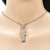 Oro Laminado Religious Pendant, Gold Filled Style San Judas Design, with White Cubic Zirconia, Polished, Golden Finish, 05.438.0009