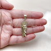 Oro Laminado Religious Pendant, Gold Filled Style San Judas Design, with White Cubic Zirconia, Polished, Golden Finish, 05.438.0010