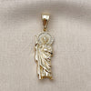 Oro Laminado Religious Pendant, Gold Filled Style San Judas Design, with White Cubic Zirconia, Polished, Golden Finish, 05.438.0010