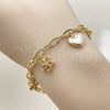 Oro Laminado Charm Bracelet, Gold Filled Style Heart and Flower Design, Polished, Golden Finish, 04.63.1450.07