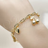 Oro Laminado Charm Bracelet, Gold Filled Style Cherry and Heart Design, Polished, Golden Finish, 04.63.1451.07