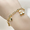 Oro Laminado Charm Bracelet, Gold Filled Style Cherry and Heart Design, Polished, Golden Finish, 04.63.1451.07 (Thickness, 8 Inches Length)