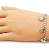 Oro Laminado Charm Bracelet, Gold Filled Style Heart and Butterfly Design, Polished, Golden Finish, 03.63.2300.07 (Thickness, 8 Inches Length)