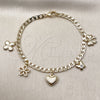 Oro Laminado Charm Bracelet, Gold Filled Style Heart and Butterfly Design, Polished, Golden Finish, 03.63.2300.07 (Thickness, 8 Inches Length)