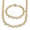 Oro Laminado Necklace and Bracelet, Gold Filled Style Heart Design, Polished, Golden Finish, 06.415.0011