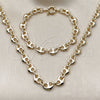 Oro Laminado Necklace and Bracelet, Gold Filled Style Heart Design, Polished, Golden Finish, 06.415.0011