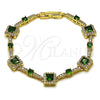Oro Laminado Tennis Bracelet, Gold Filled Style Cluster Design, with Green and White Cubic Zirconia, Polished, Golden Finish, 03.266.0054.2.07