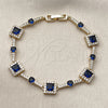 Oro Laminado Tennis Bracelet, Gold Filled Style Cluster Design, with Sapphire Blue and White Cubic Zirconia, Polished, Golden Finish, 03.266.0054.3.07