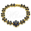 Oro Laminado Tennis Bracelet, Gold Filled Style Flower and Teardrop Design, with Sapphire Blue Cubic Zirconia, Polished, Golden Finish, 03.266.0055.3.07
