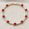 Oro Laminado Tennis Bracelet, Gold Filled Style with Garnet and White Cubic Zirconia, Polished, Golden Finish, 03.266.0056.1.07