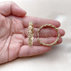 Oro Laminado Huggie Hoop, Gold Filled Style Flower Design, with White Cubic Zirconia, Polished, Golden Finish, 02.204.0061.35