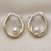 Oro Laminado Small Hoop, Gold Filled Style Ball Design, with Ivory Pearl, Polished, Golden Finish, 02.213.0847.22