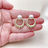 Oro Laminado Stud Earring, Gold Filled Style Ball and Teardrop Design, with Ivory Pearl, Polished, Golden Finish, 02.213.0848