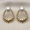 Oro Laminado Stud Earring, Gold Filled Style Ball and Teardrop Design, with Ivory Pearl, Polished, Golden Finish, 02.213.0848