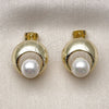 Oro Laminado Stud Earring, Gold Filled Style Ball Design, with Ivory Pearl, Polished, Golden Finish, 02.213.0849